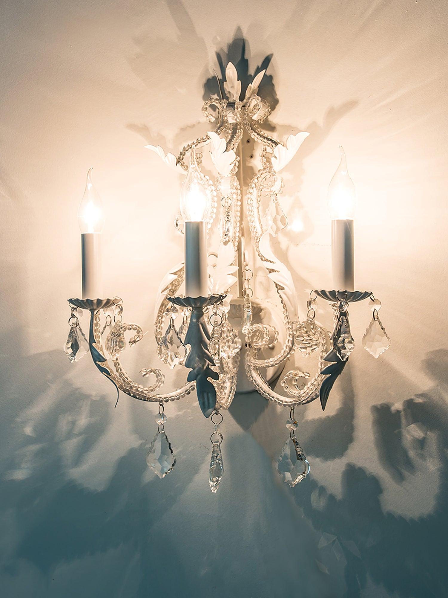 Candle Holder Wall Lamp | Metal, Iron, Crystal | Antique White