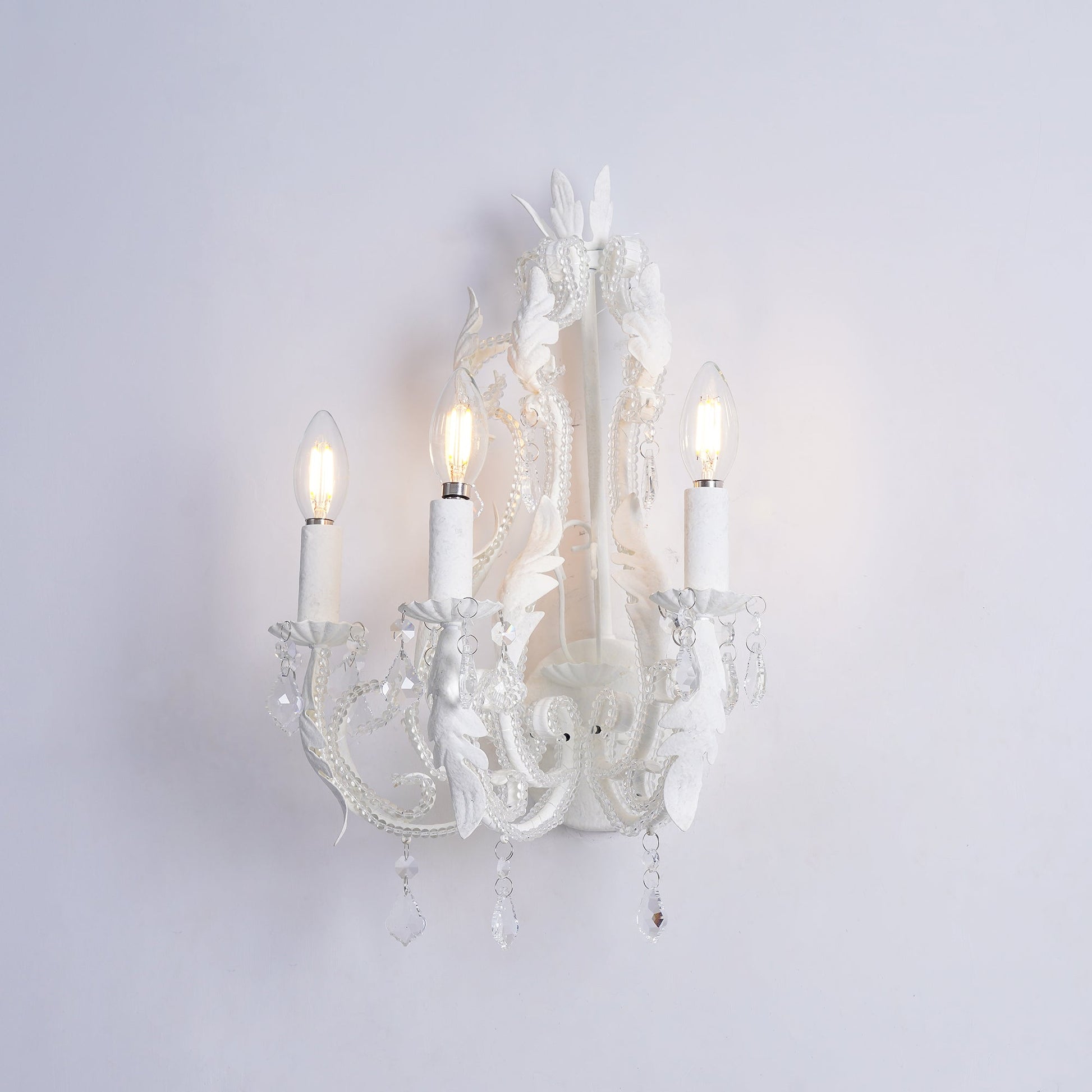 Candle Holder Wall Lamp | Metal, Iron, Crystal | Antique White
