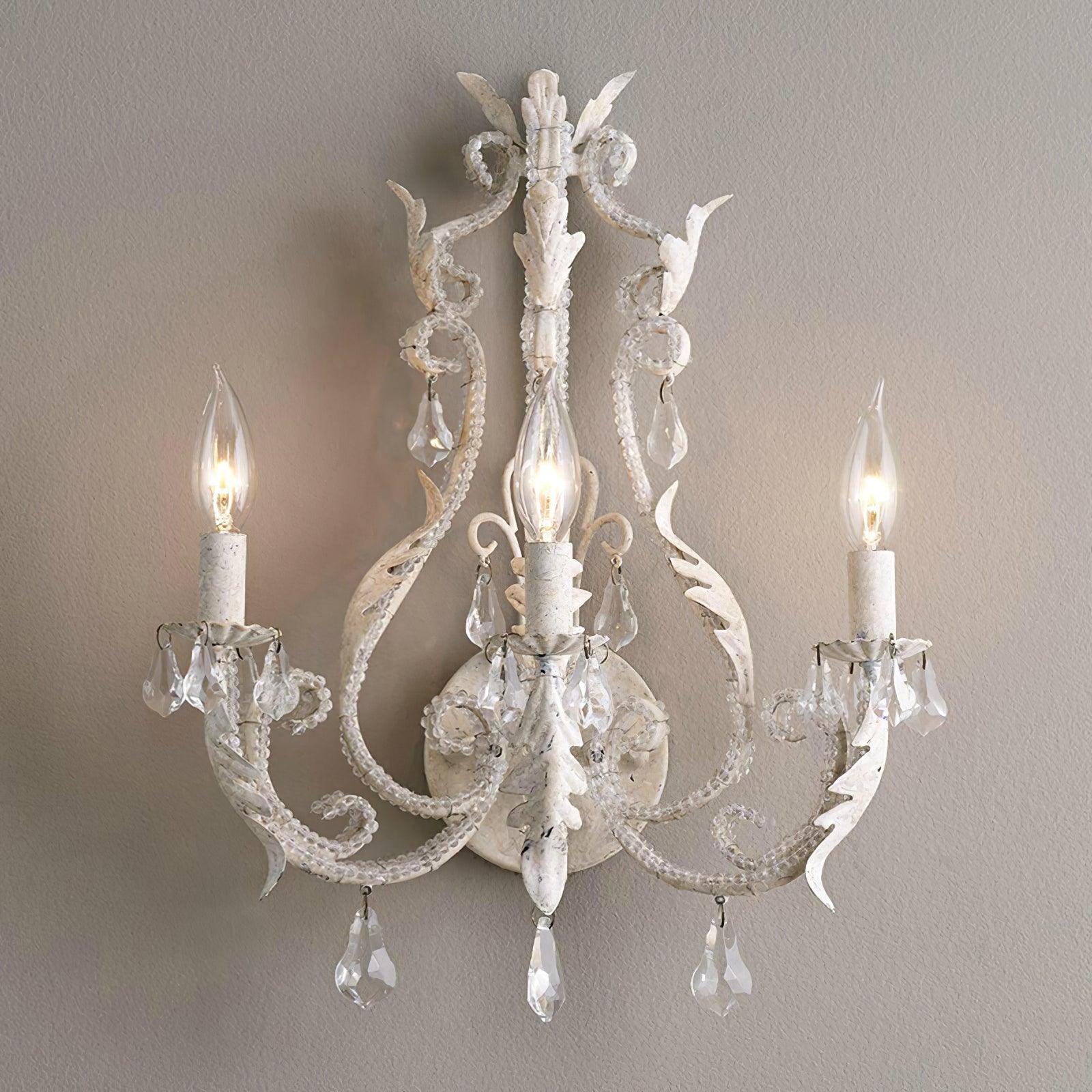Candle Holder Wall Lamp | Metal, Iron, Crystal | Antique White