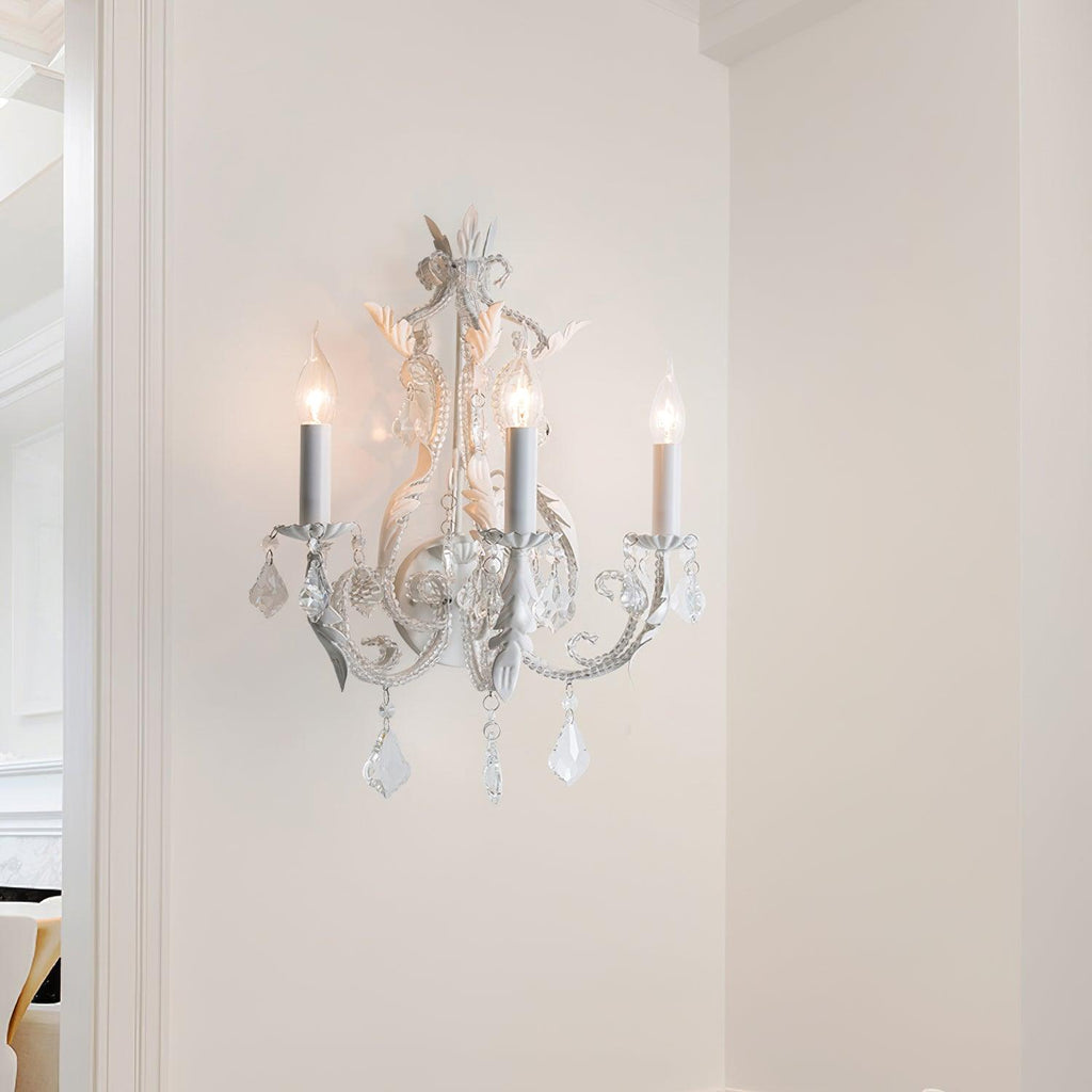 Candle Holder Wall Lamp | Metal, Iron, Crystal | Antique White