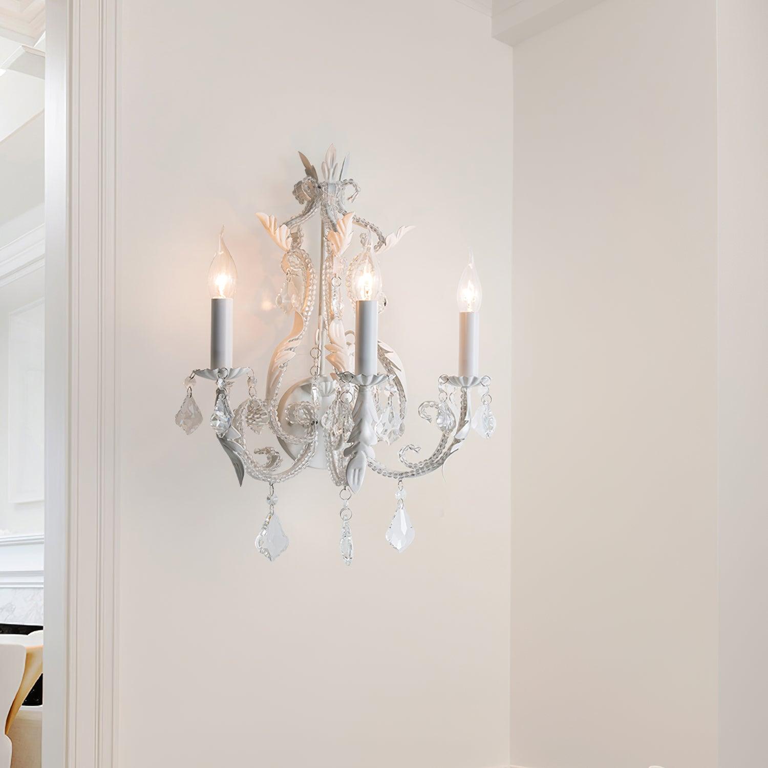 Candle Holder Wall Lamp | Metal, Iron, Crystal | Antique White
