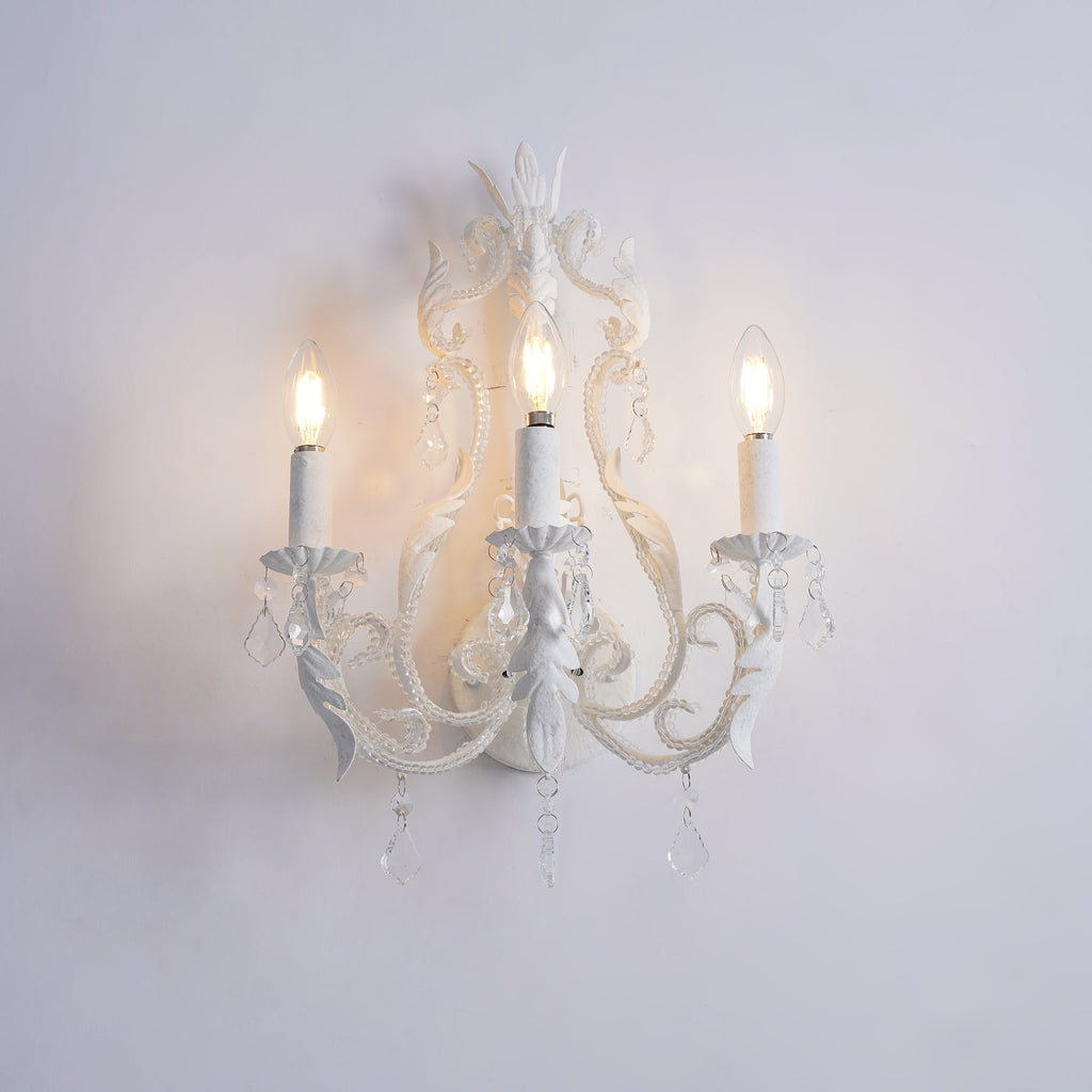 Candle Holder Wall Lamp | Metal, Iron, Crystal | Antique White