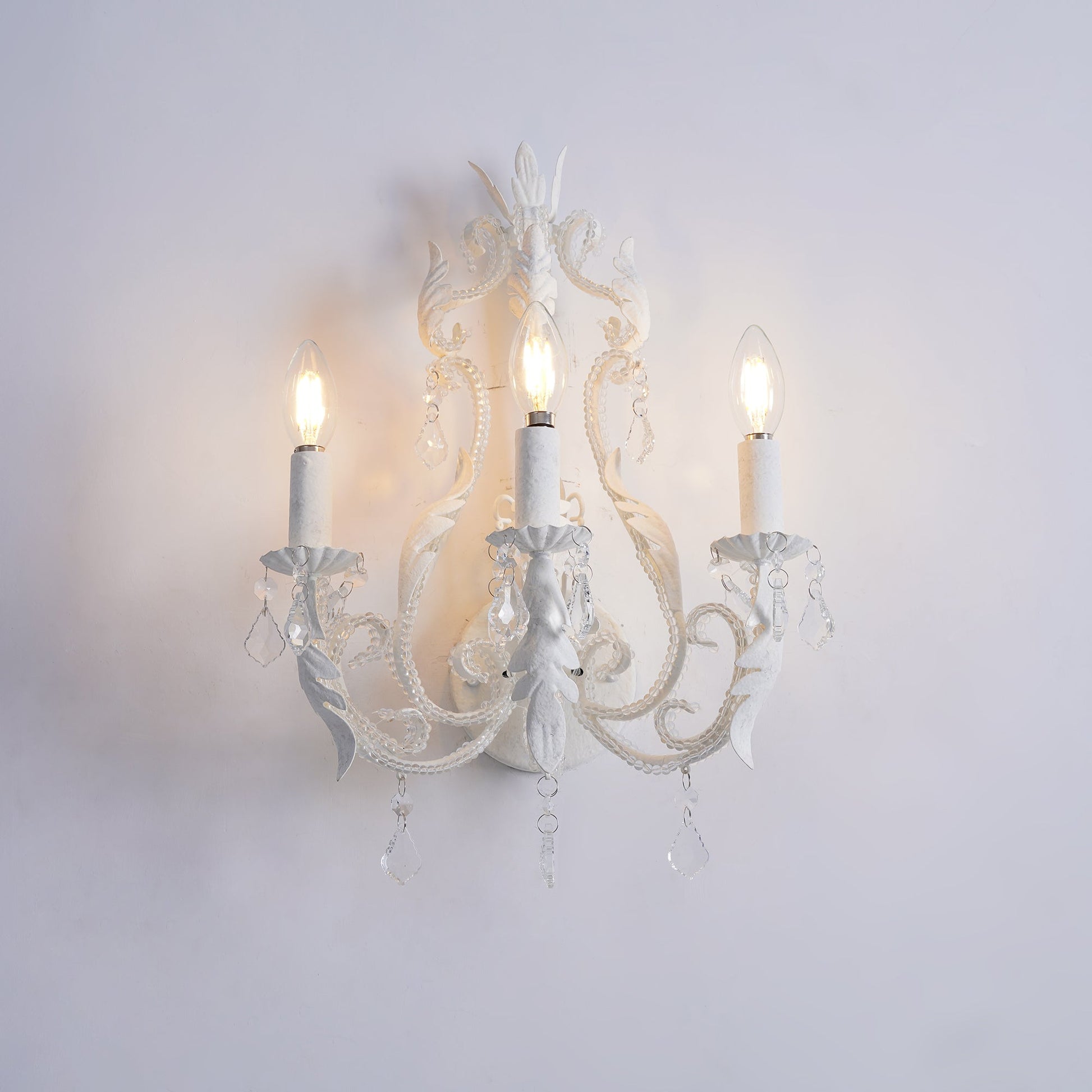 Candle Holder Wall Lamp | Metal, Iron, Crystal | Antique White
