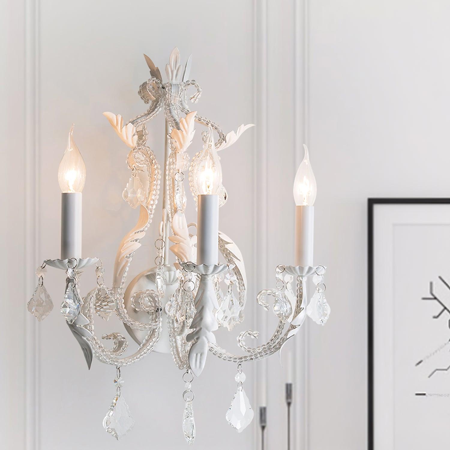 Candle Holder Wall Lamp | Metal, Iron, Crystal | Antique White