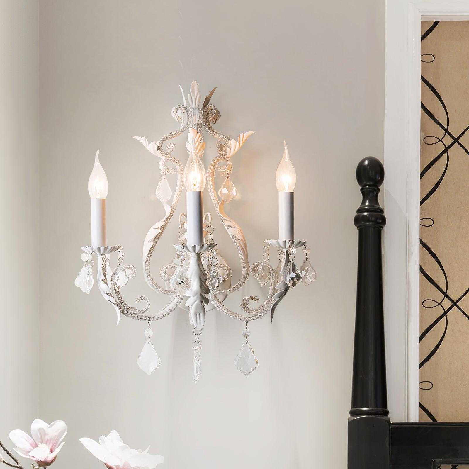 Candle Holder Wall Lamp | Metal, Iron, Crystal | Antique White