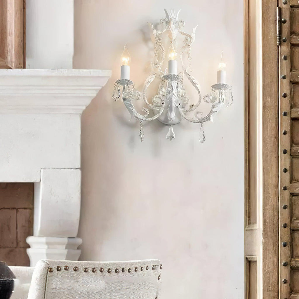 Candle Holder Wall Lamp | Metal, Iron, Crystal | Antique White