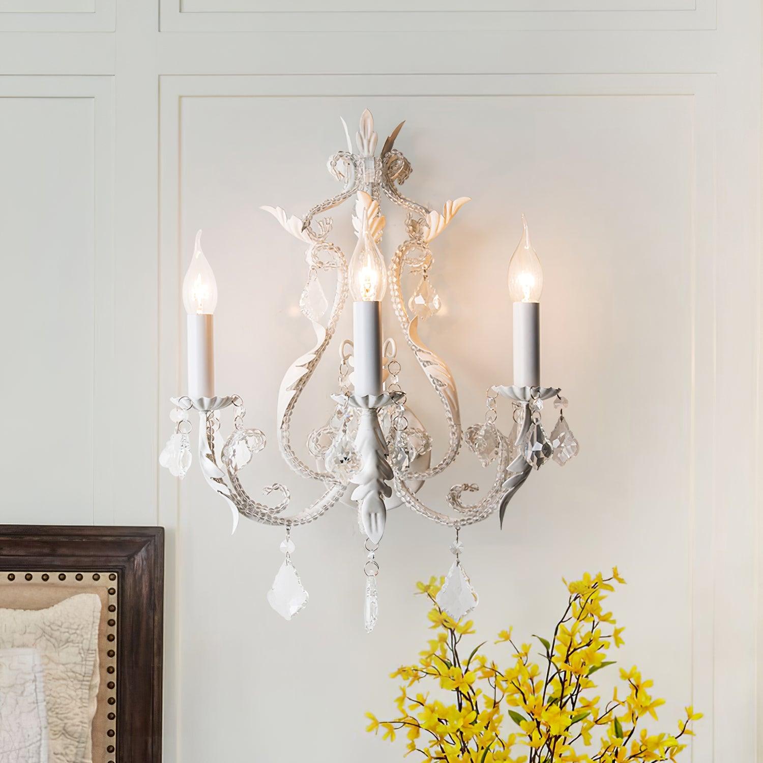Candle Holder Wall Lamp | Metal, Iron, Crystal | Antique White