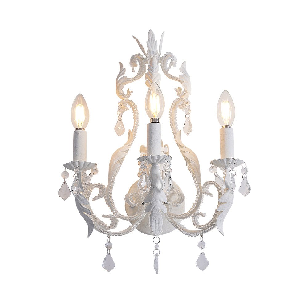 Candle Holder Wall Lamp | Metal, Iron, Crystal | Antique White