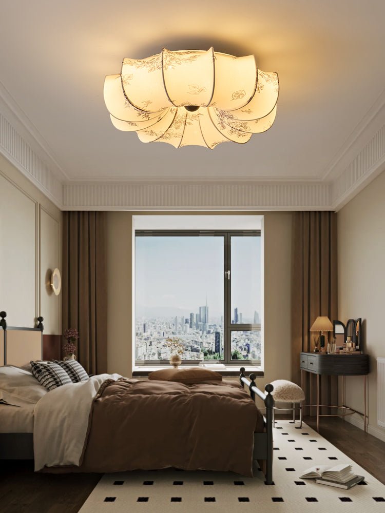 Floralis Ceiling Light | Fabric, Metal, Wood, Acrylic | Beige Shade