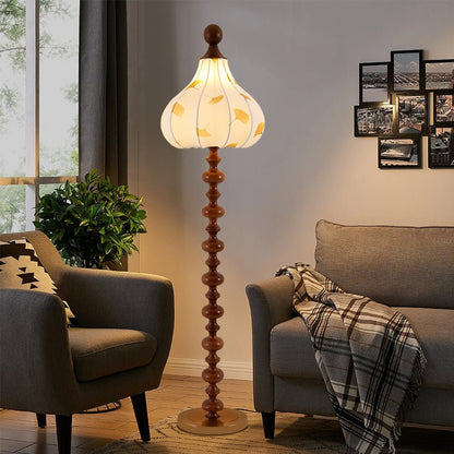 Florence Floor Lamp | Wood & Metal | Walnut & Gold Finish