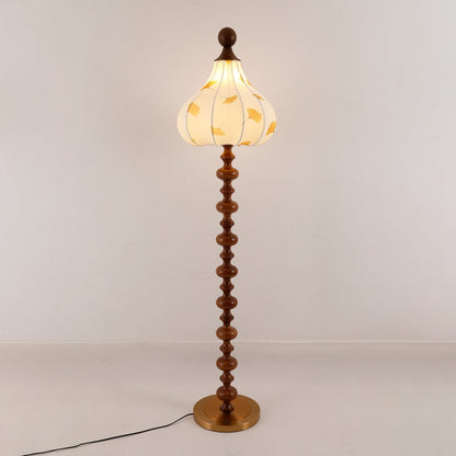 Florence Floor Lamp | Wood & Metal | Walnut & Gold Finish