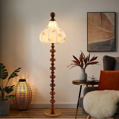 Florence Floor Lamp | Wood & Metal | Walnut & Gold Finish
