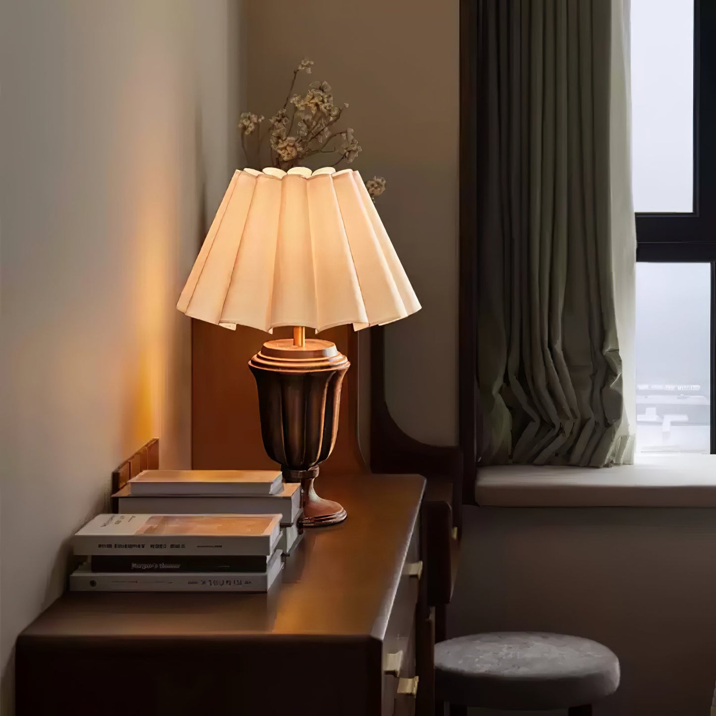 Florence Tulip Table Lamp | Wood, Fabric, Metal | White Shade