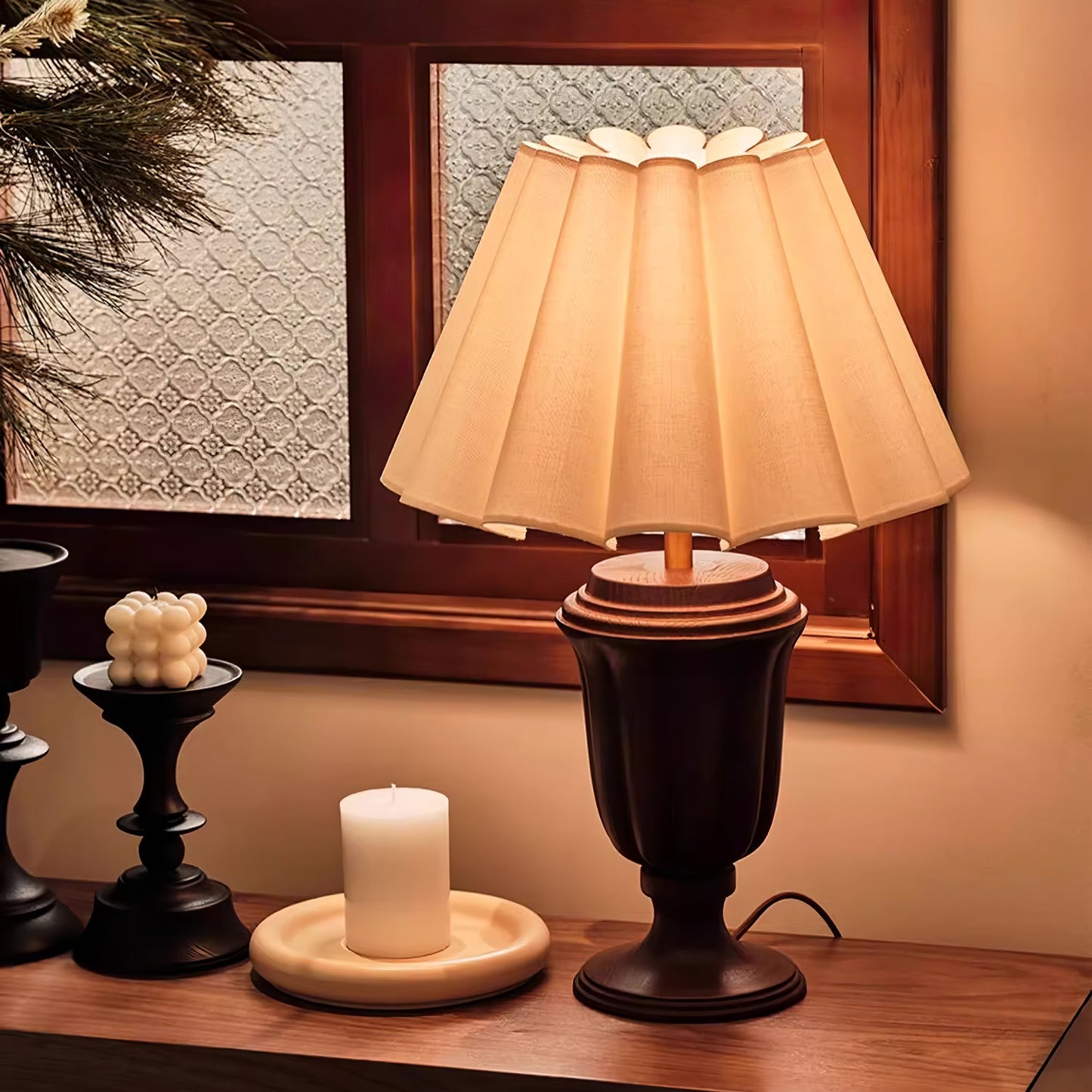 Florence Tulip Table Lamp | Wood, Fabric, Metal | White Shade