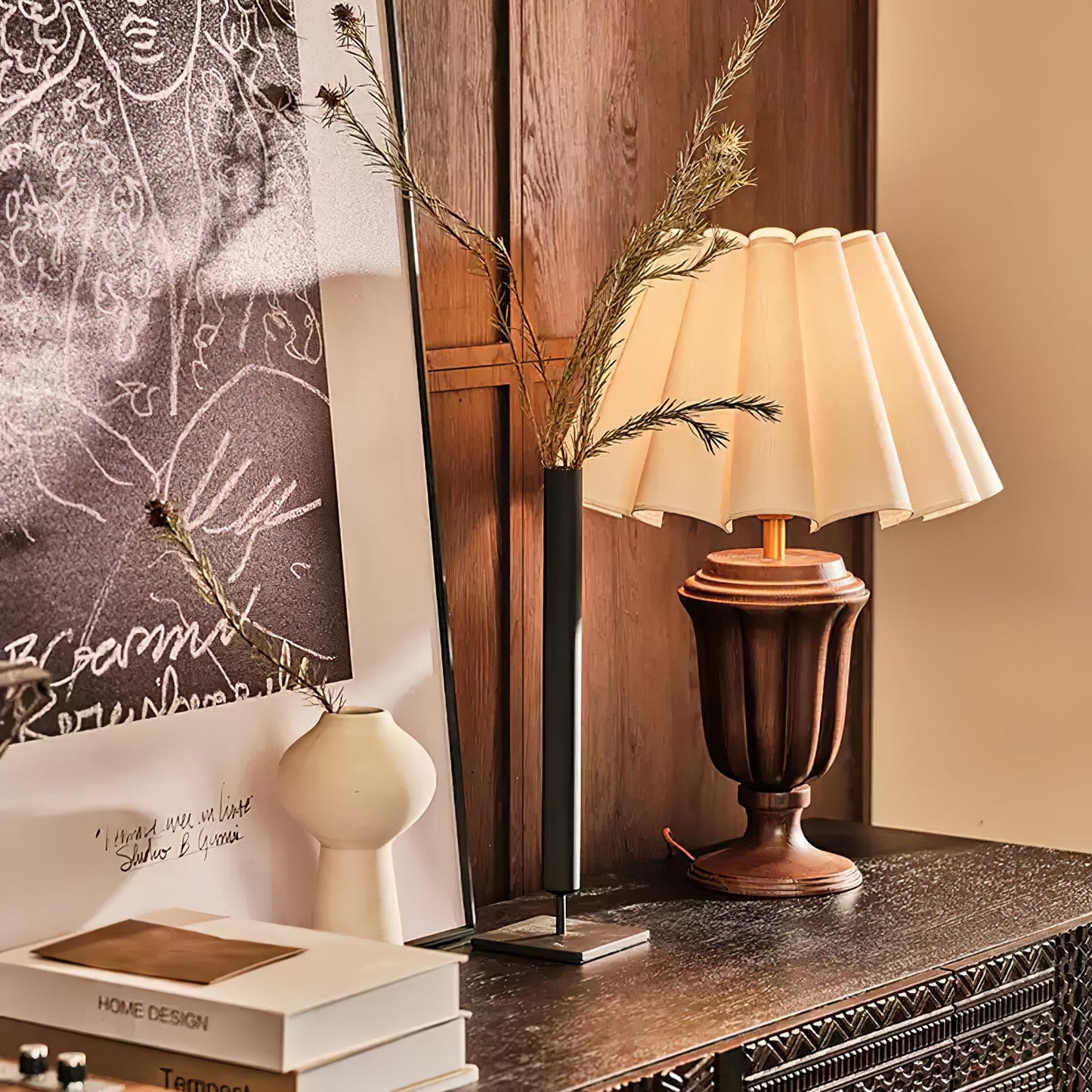 Florence Tulip Table Lamp | Wood, Fabric, Metal | White Shade
