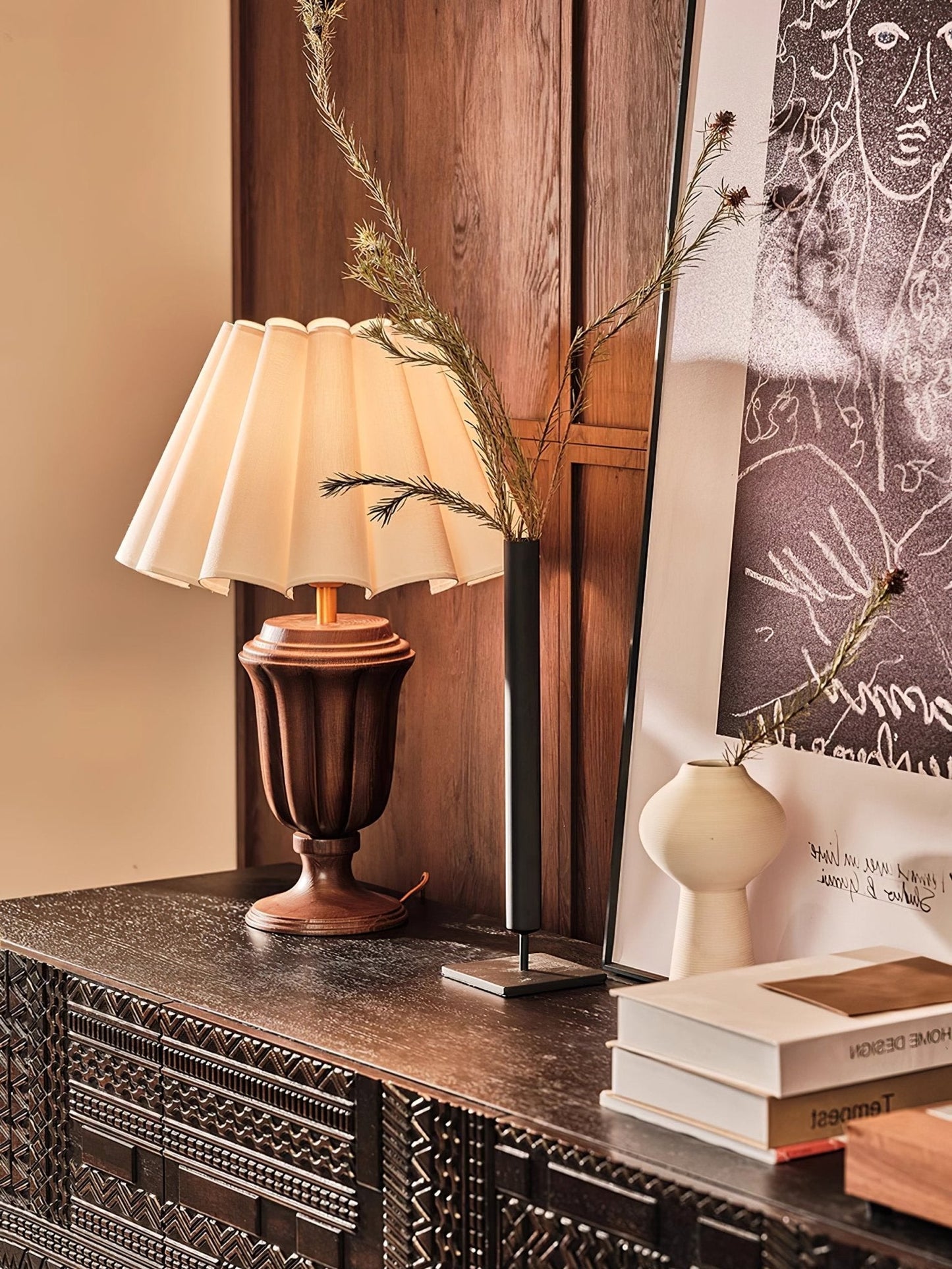 Florence Tulip Table Lamp | Wood, Fabric, Metal | White Shade