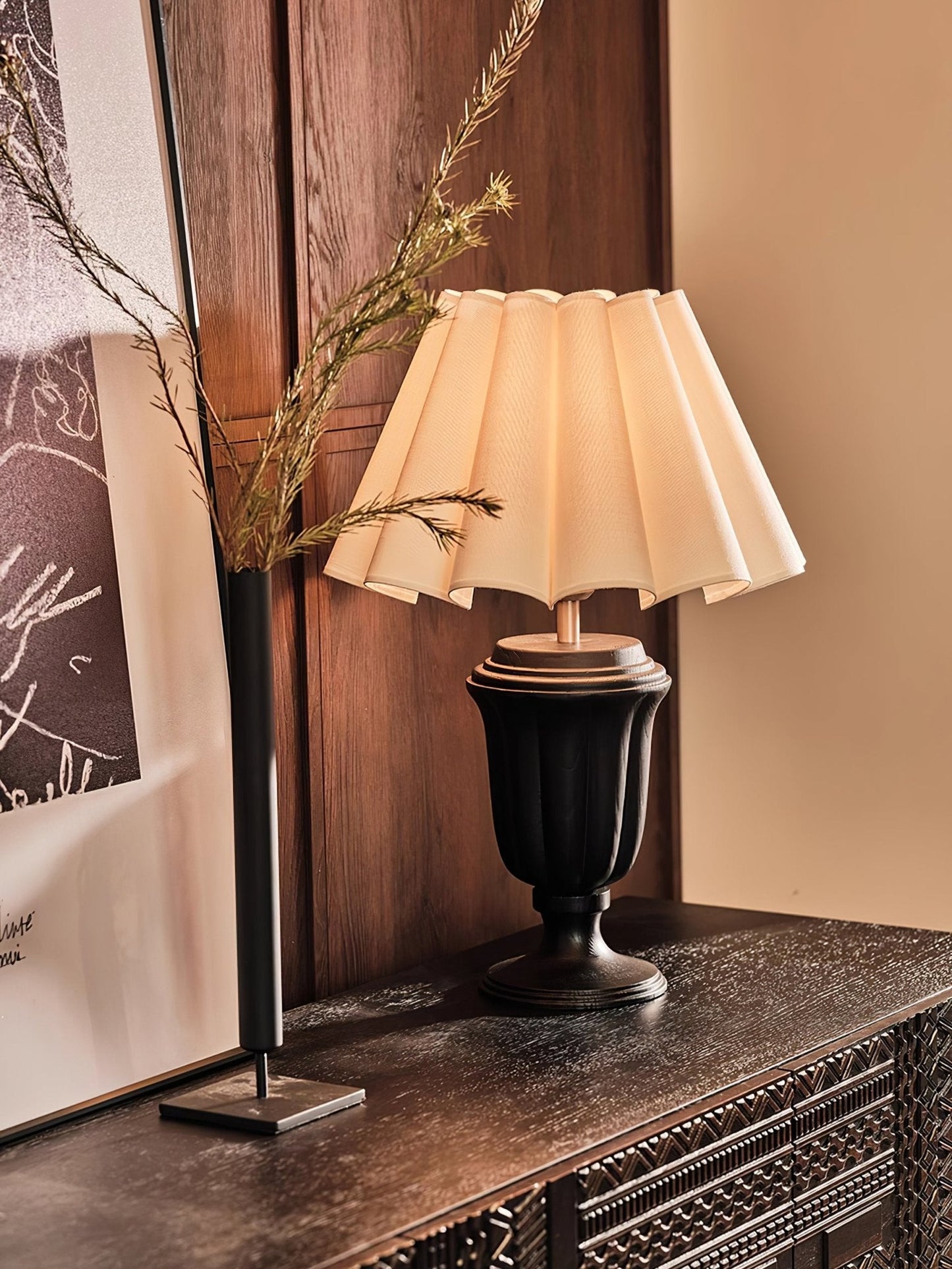 Florence Tulip Table Lamp | Wood, Fabric, Metal | White Shade