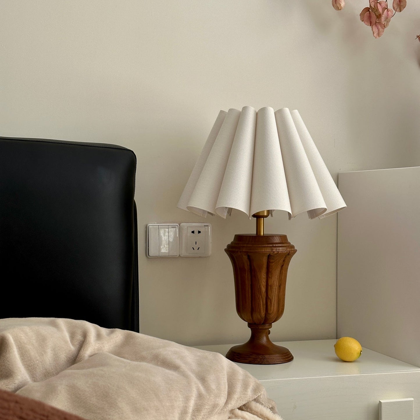Florence Tulip Table Lamp | Wood, Fabric, Metal | White Shade
