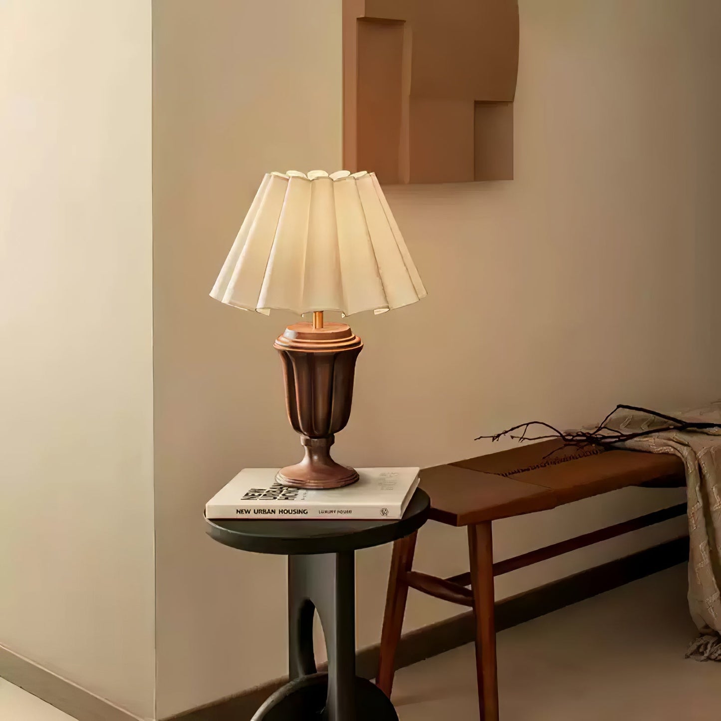Florence Tulip Table Lamp | Wood, Fabric, Metal | White Shade