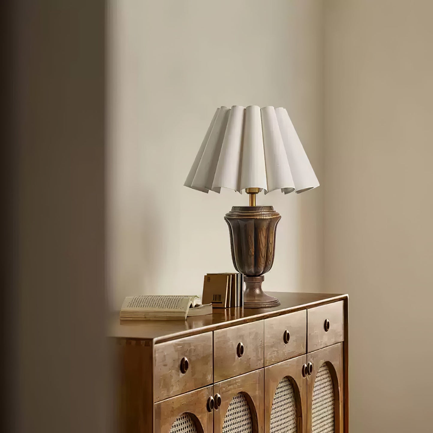 Florence Tulip Table Lamp | Wood, Fabric, Metal | White Shade