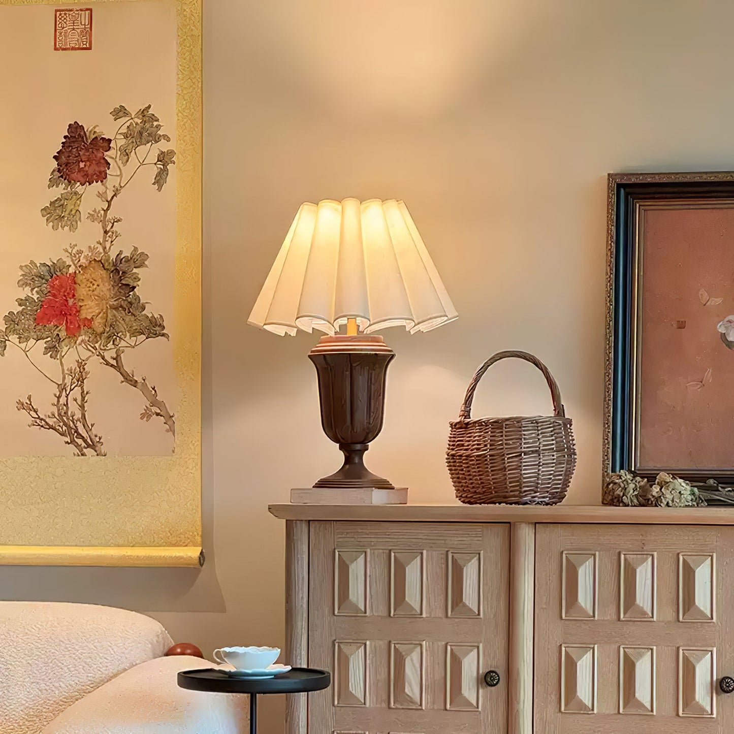 Florence Tulip Table Lamp | Wood, Fabric, Metal | White Shade