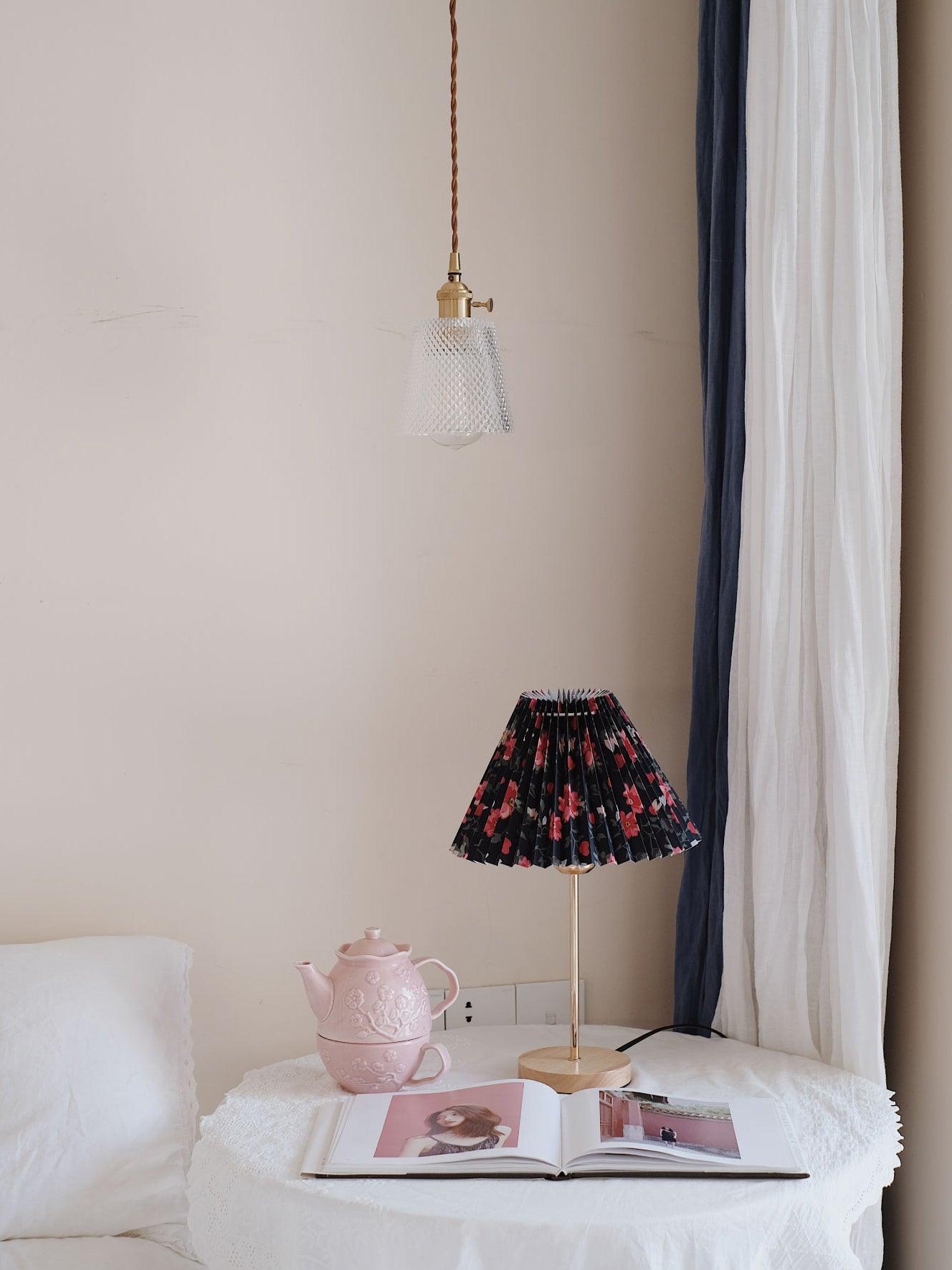 Flores Table Lamp | Fabric, Metal, Wood | Black Floral, White Floral