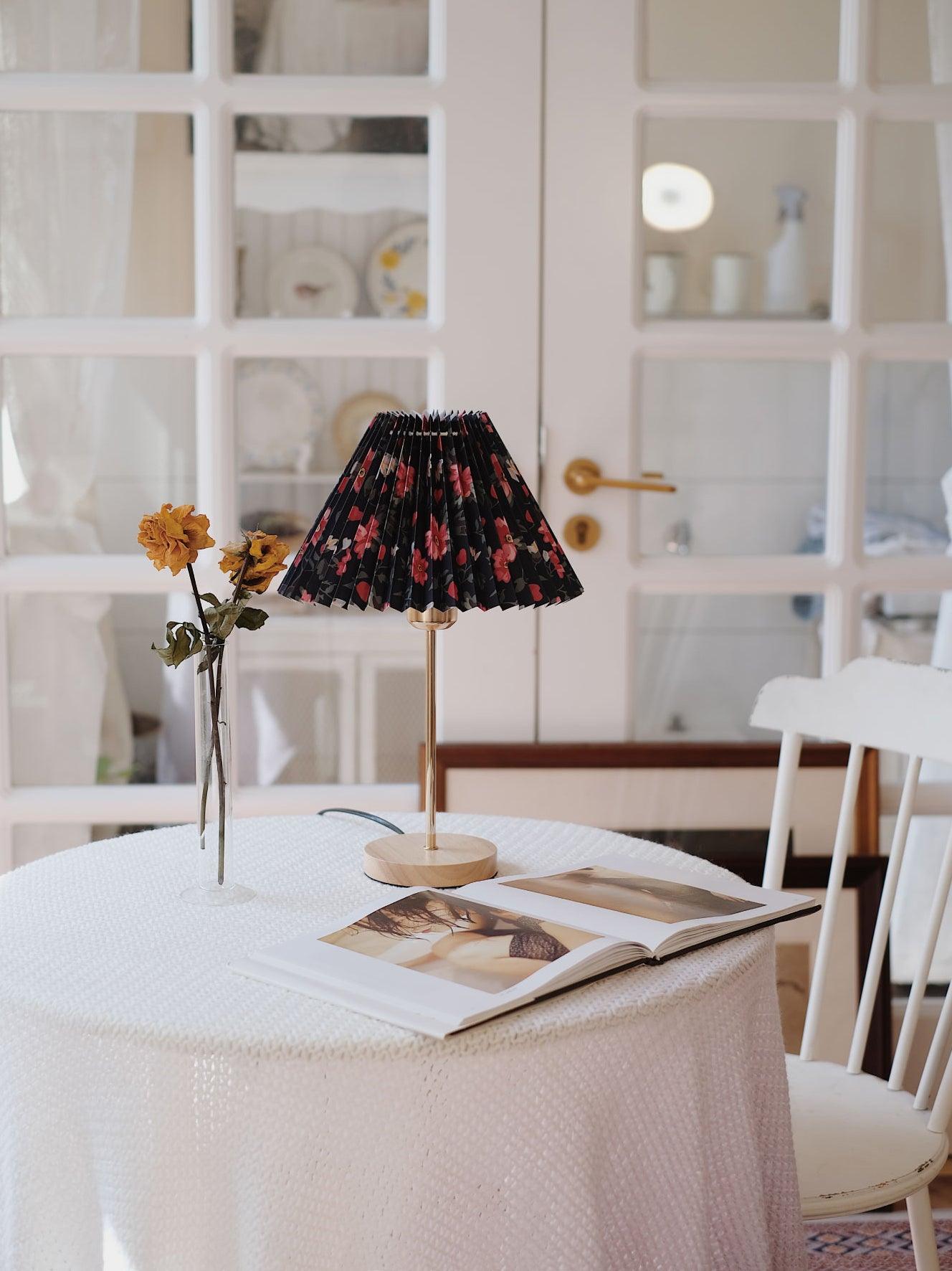 Flores Table Lamp | Fabric, Metal, Wood | Black Floral, White Floral