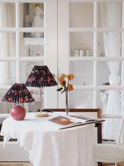Flores Table Lamp | Fabric, Metal, Wood | Black Floral, White Floral