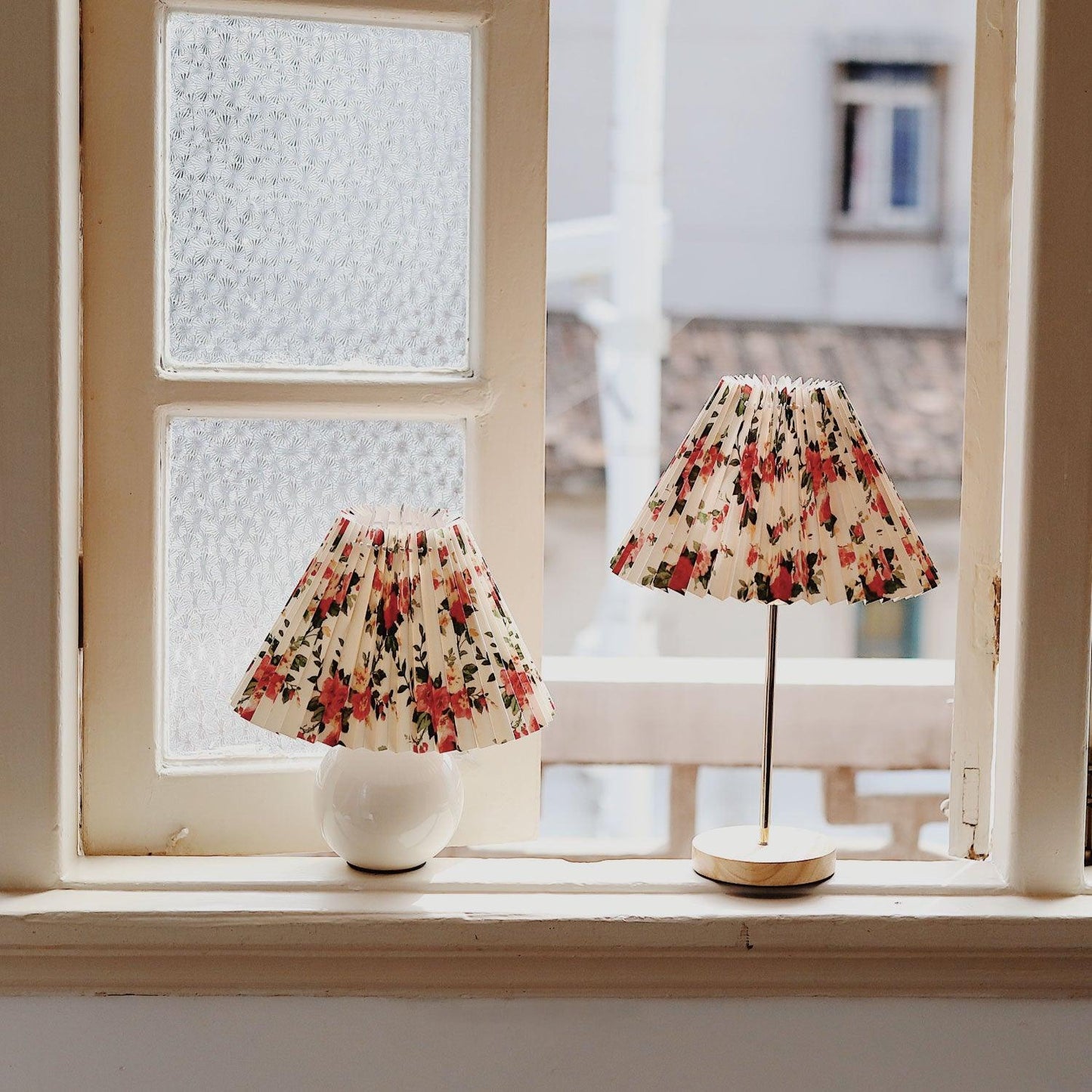 Flores Table Lamp | Fabric, Metal, Wood | Black Floral, White Floral