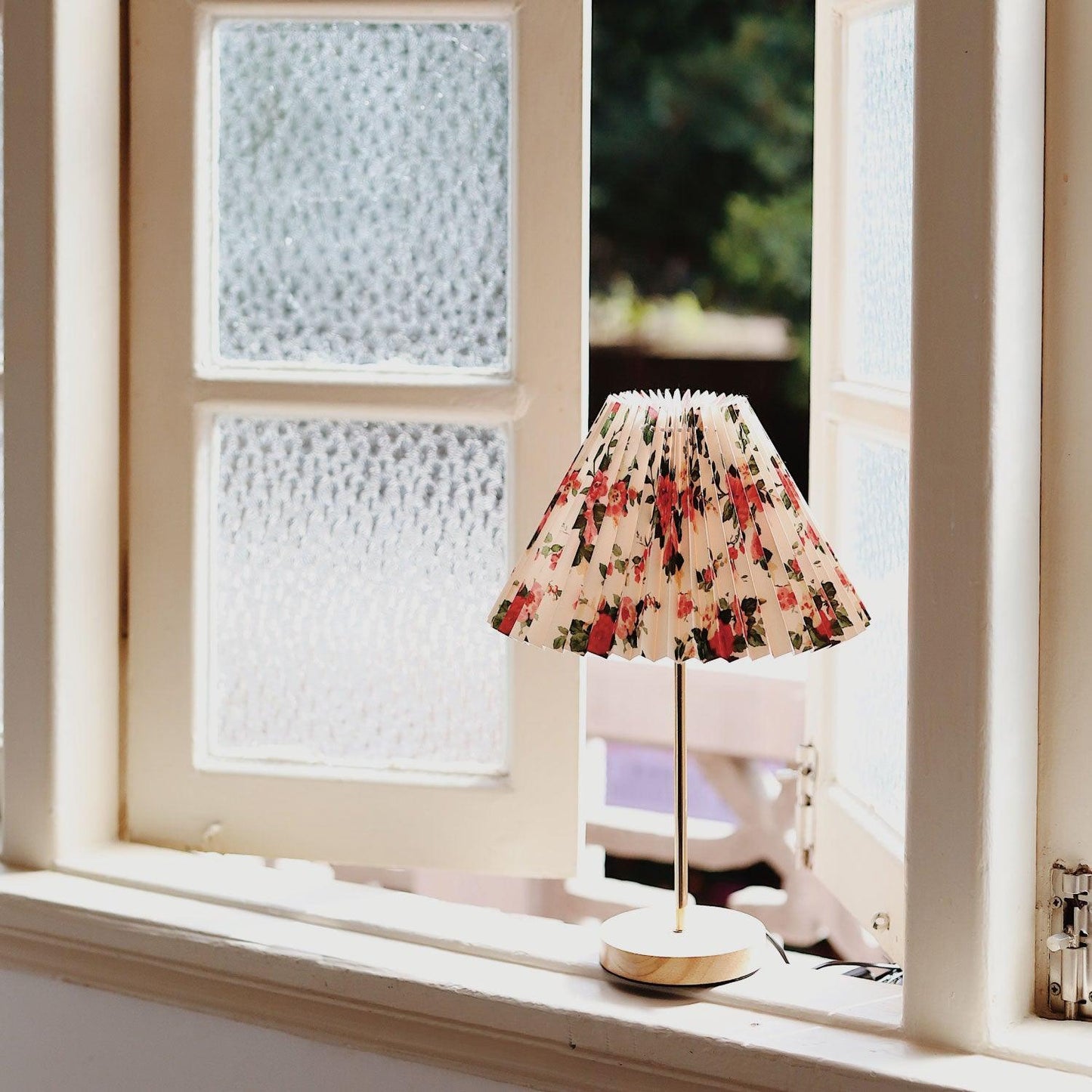 Flores Table Lamp | Fabric, Metal, Wood | Black Floral, White Floral