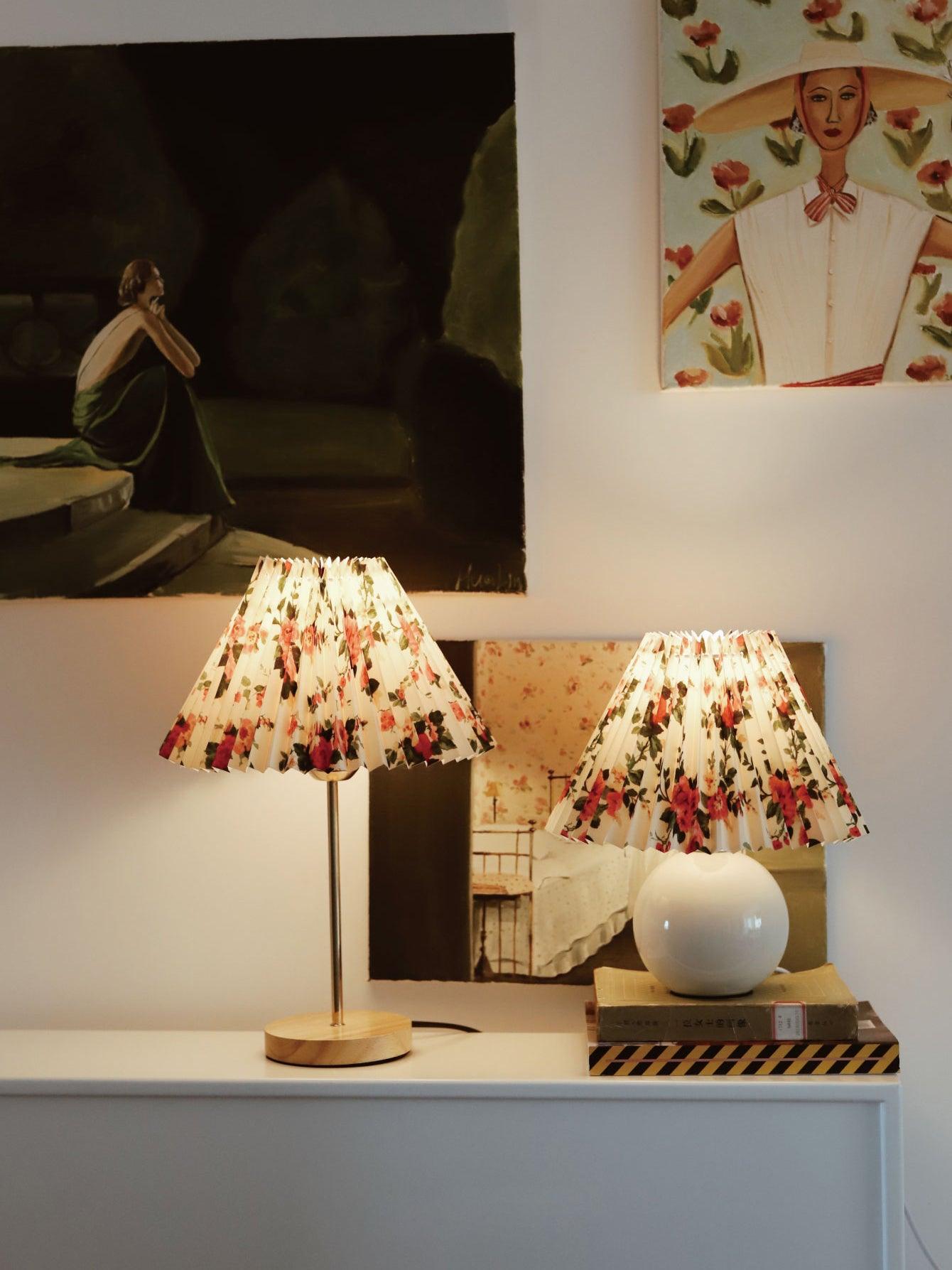 Flores Table Lamp | Fabric, Metal, Wood | Black Floral, White Floral