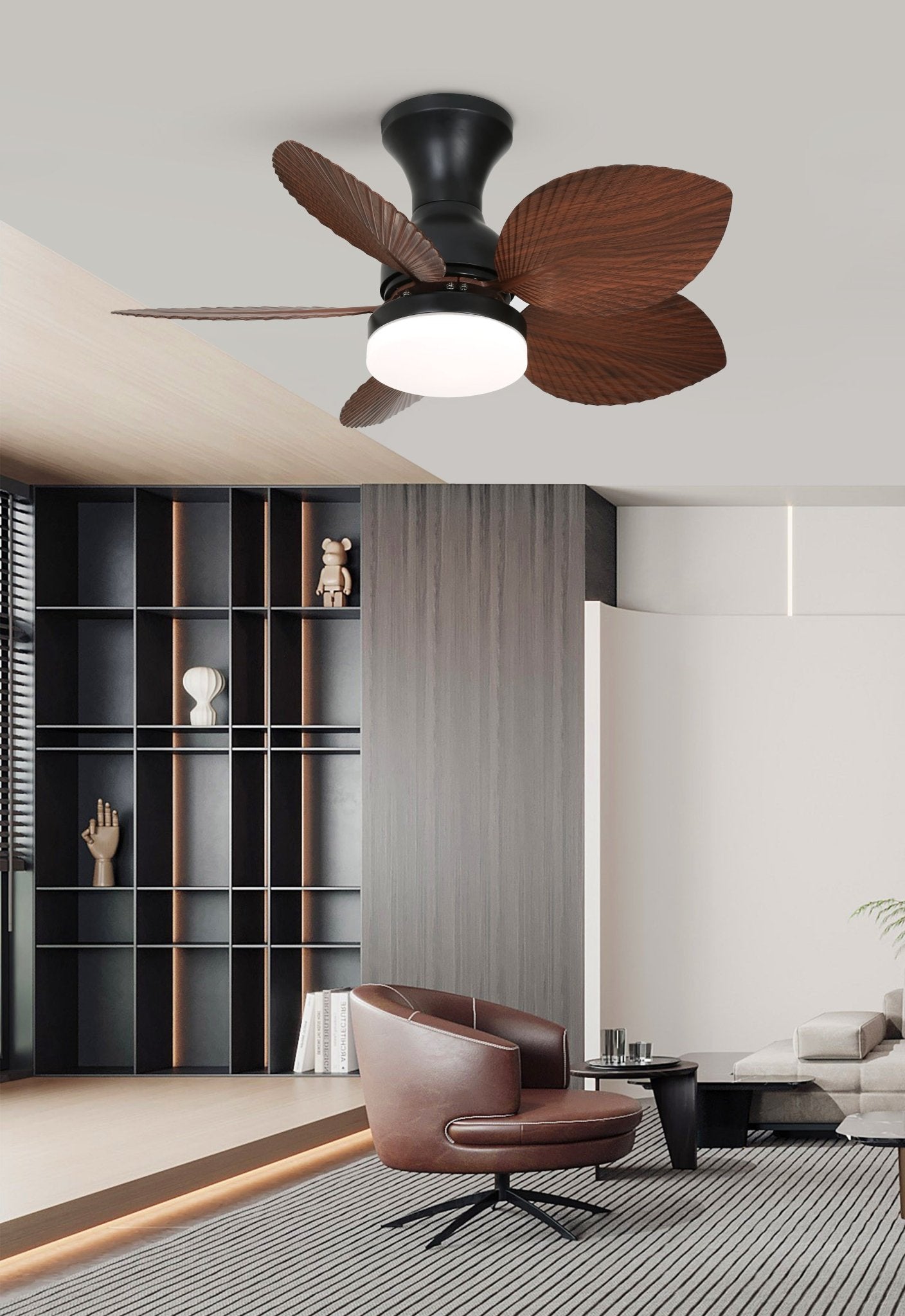 Floriva Blossom Ceiling Fan | Wooden Blades & Glass Lights | Black or Walnut Wood