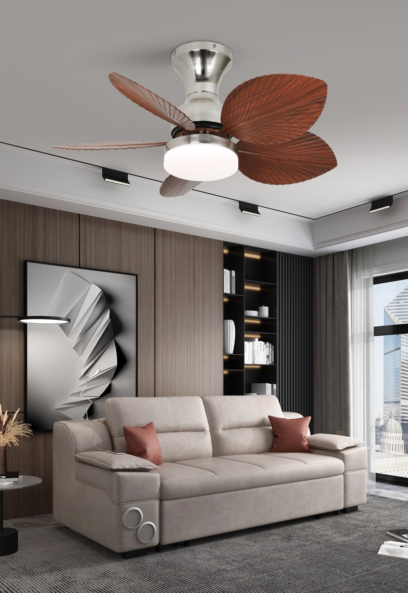 Floriva Blossom Ceiling Fan | Wooden Blades & Glass Lights | Black or Walnut Wood