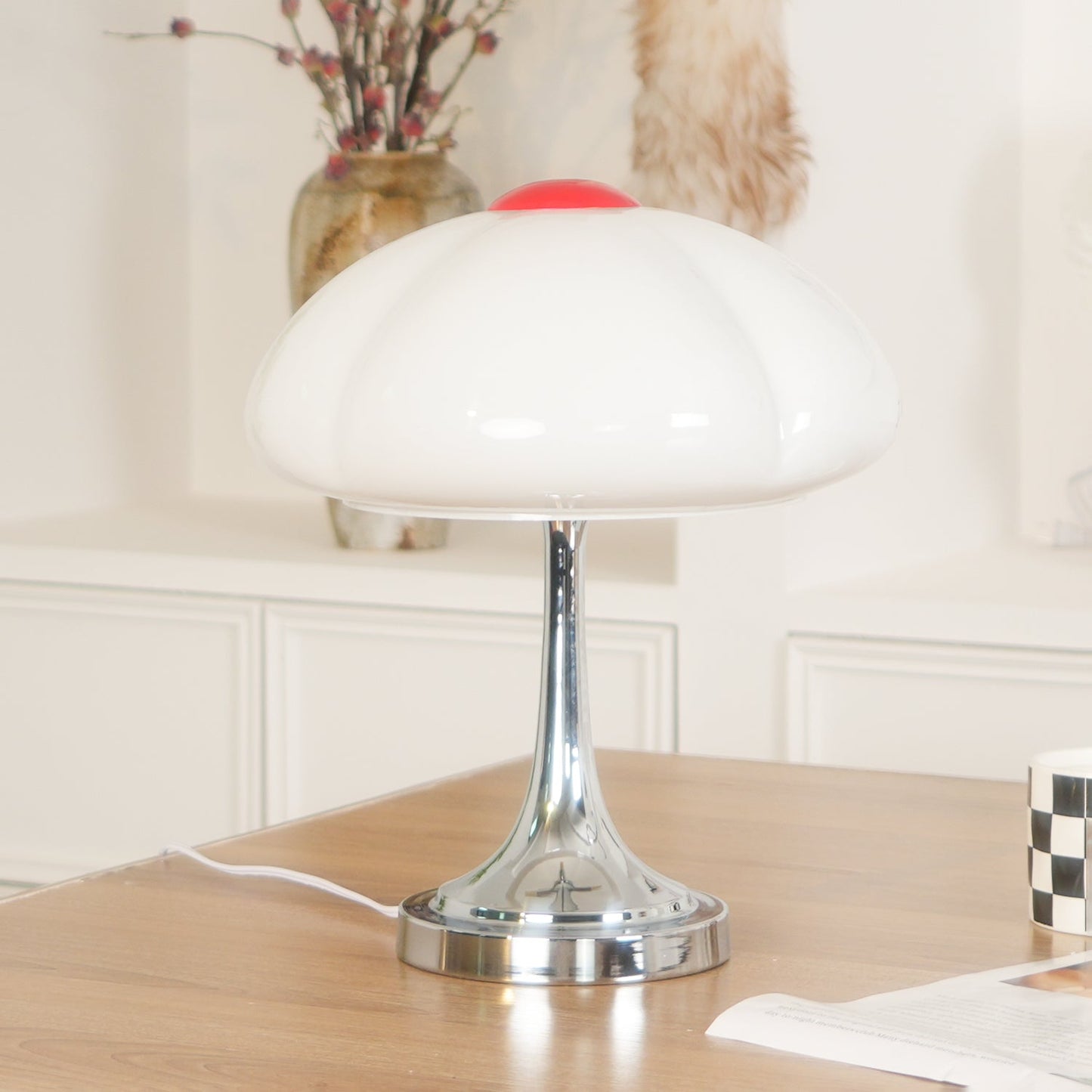 Flower Petal Table Lamp | Chrome Metal & Glass | 29cm Diameter