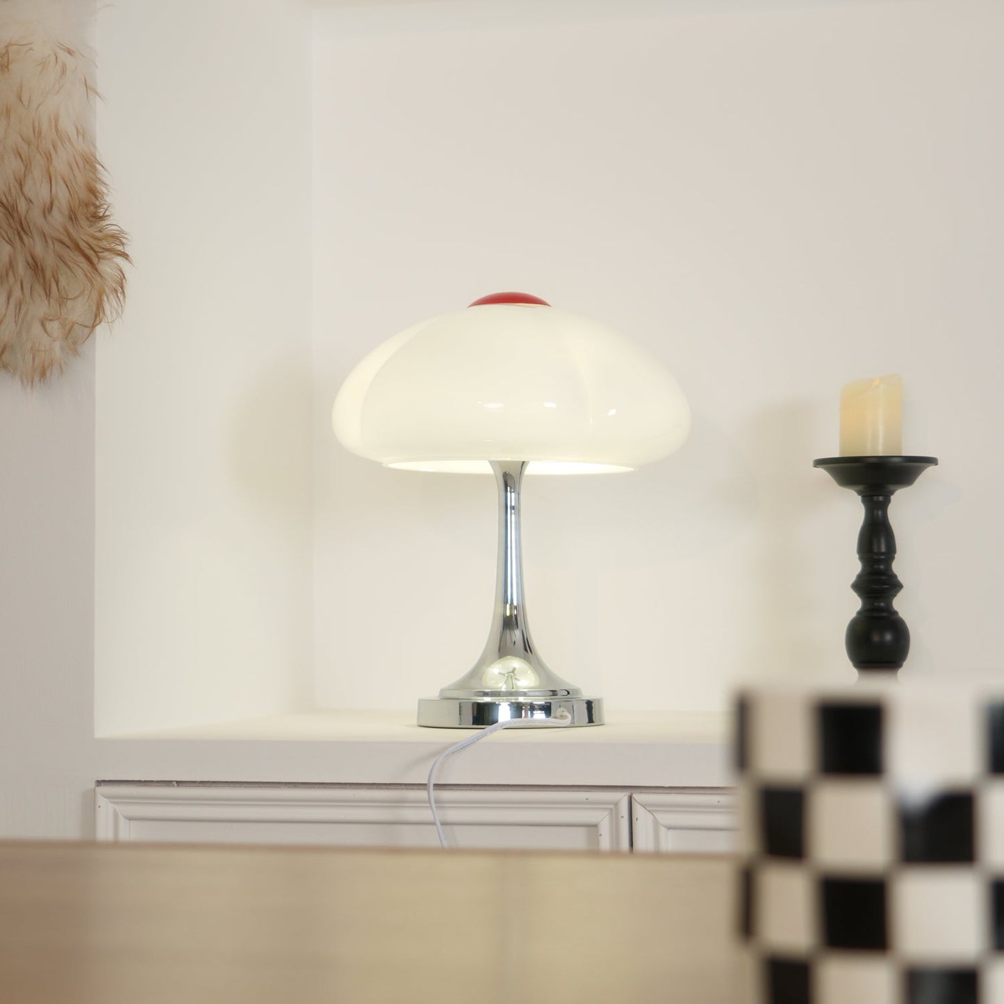 Flower Petal Table Lamp | Chrome Metal & Glass | 29cm Diameter