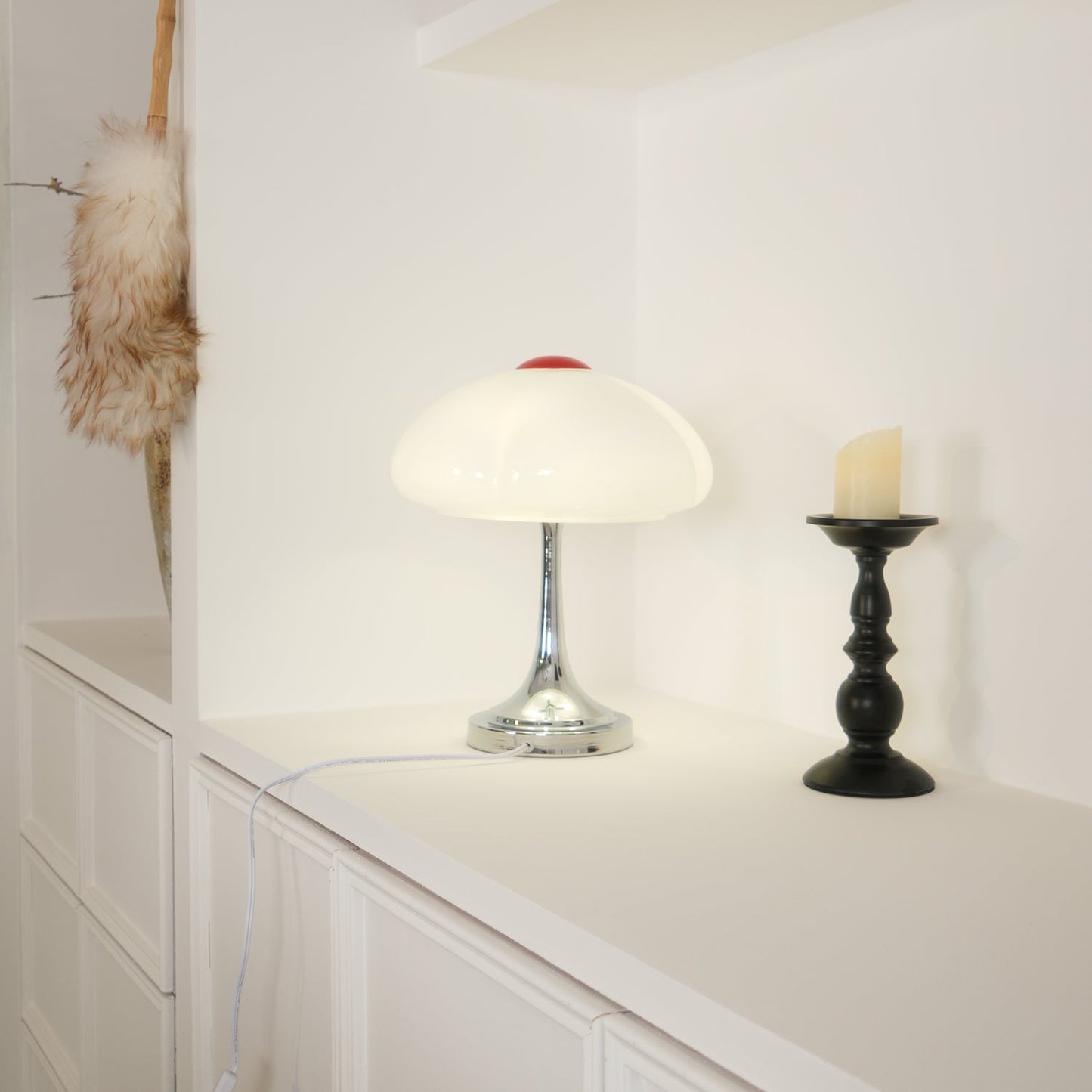 Flower Petal Table Lamp | Chrome Metal & Glass | 29cm Diameter
