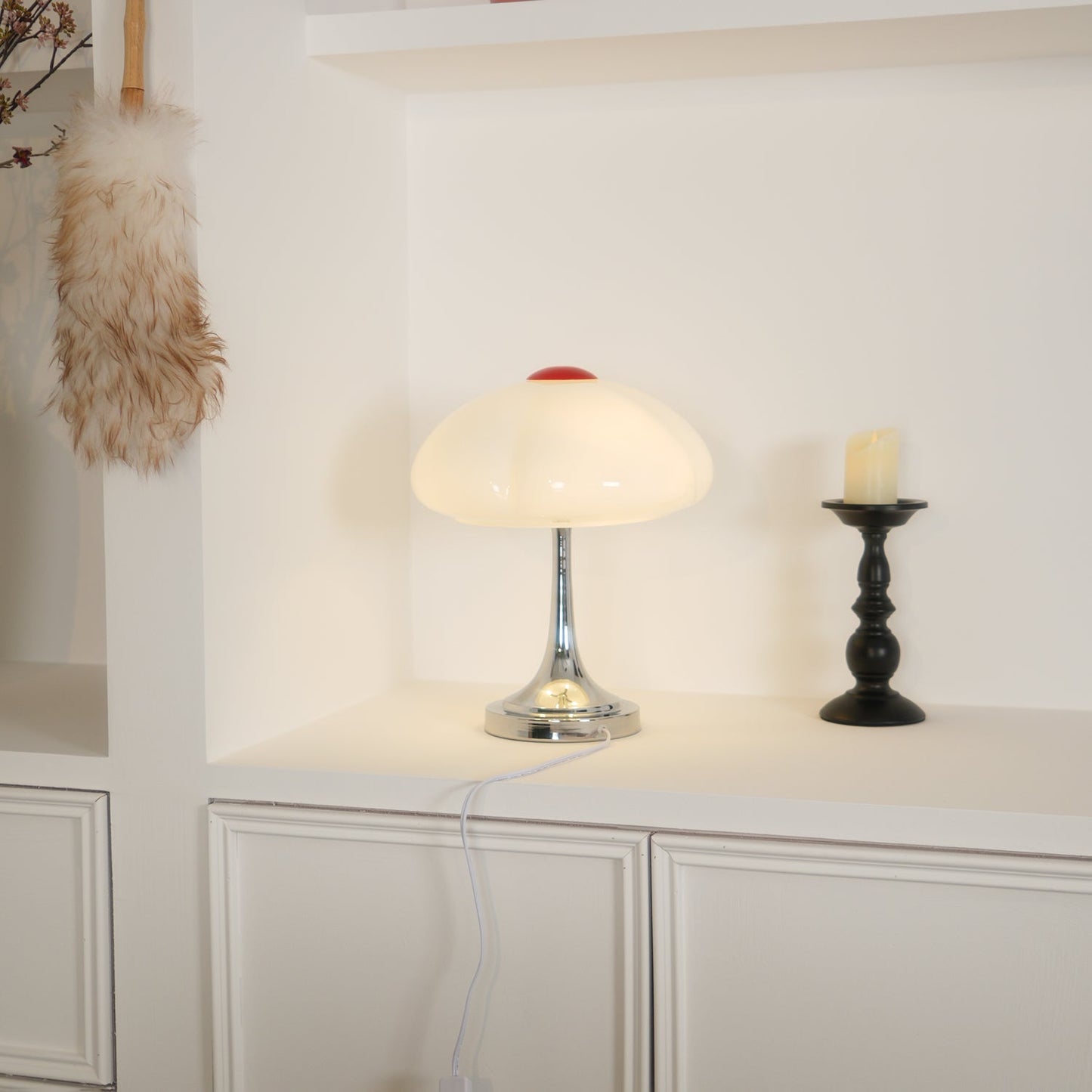 Flower Petal Table Lamp | Chrome Metal & Glass | 29cm Diameter
