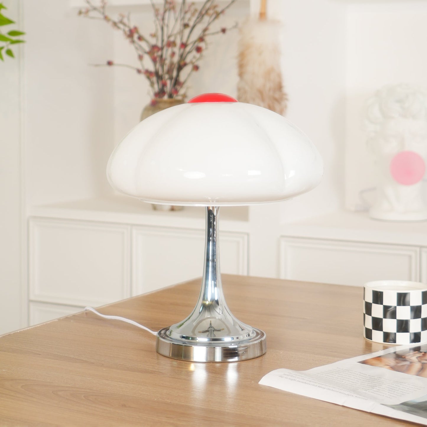 Flower Petal Table Lamp | Chrome Metal & Glass | 29cm Diameter