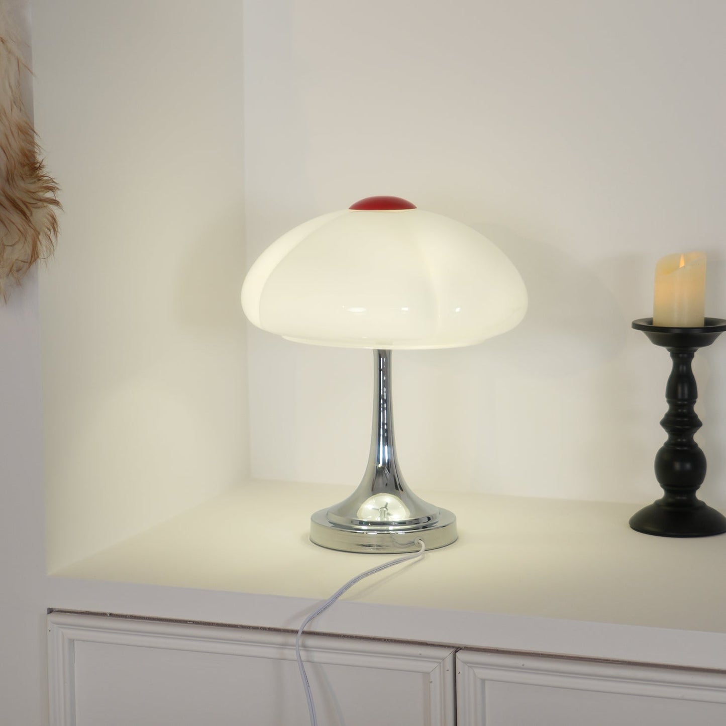 Flower Petal Table Lamp | Chrome Metal & Glass | 29cm Diameter