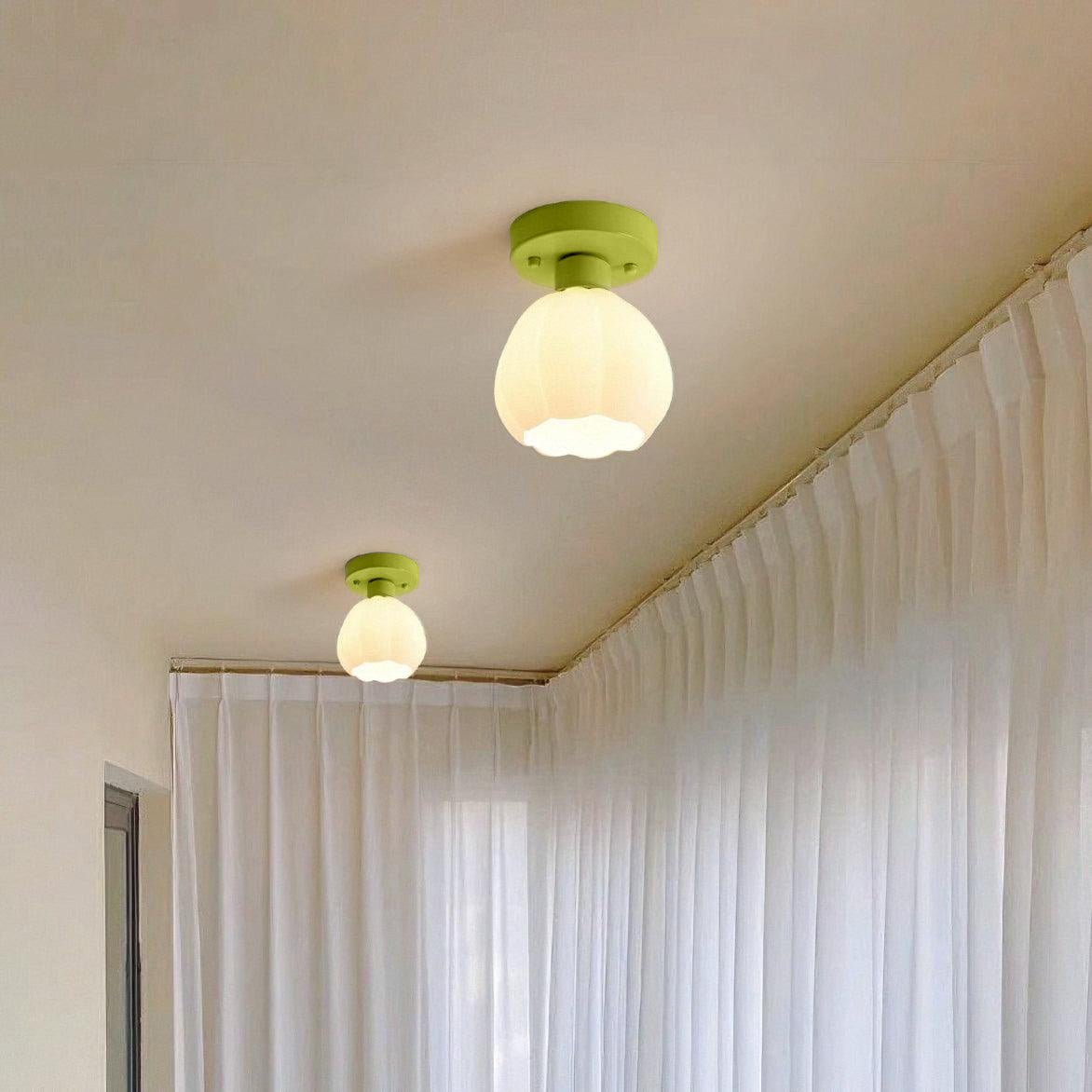 Flower Semi Flushmount Light | Glass & Metal | White