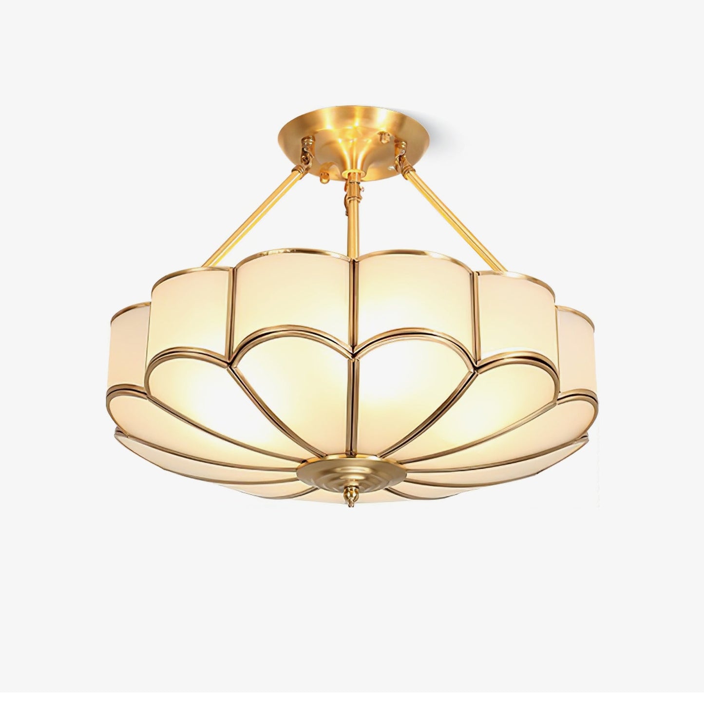 Flower Shape Ceiling Light | Frosted Glass & Brass | White Finish