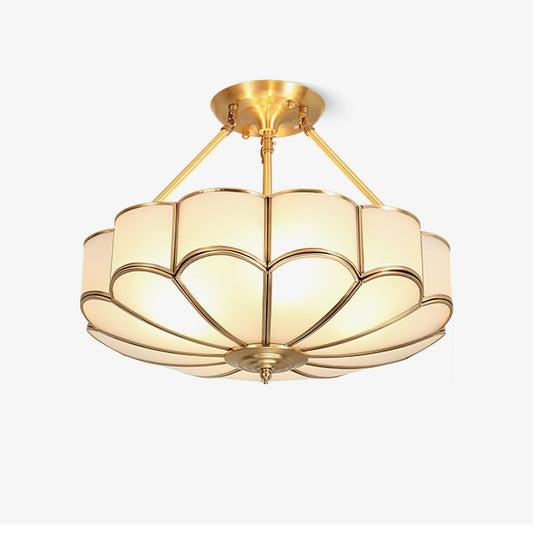 Flower Shape Ceiling Light | Frosted Glass & Brass | White Finish