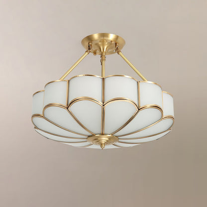 Flower Shape Ceiling Light | Frosted Glass & Brass | White Finish