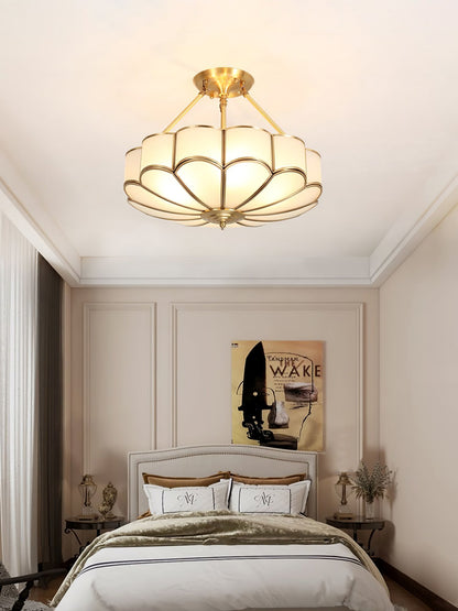 Flower Shape Ceiling Light | Frosted Glass & Brass | White Finish