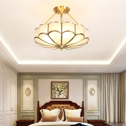 Flower Shape Ceiling Light | Frosted Glass & Brass | White Finish