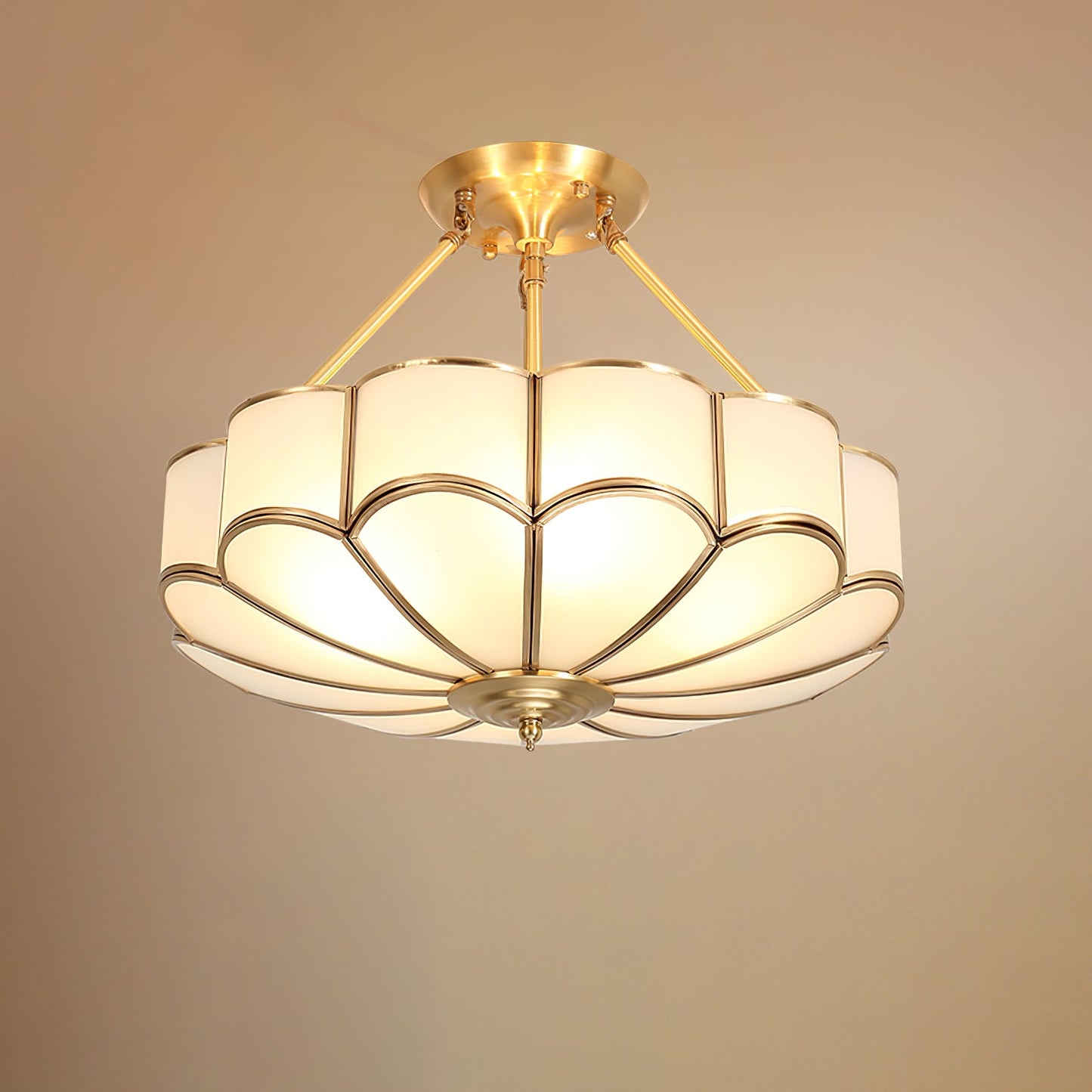 Flower Shape Ceiling Light | Frosted Glass & Brass | White Finish