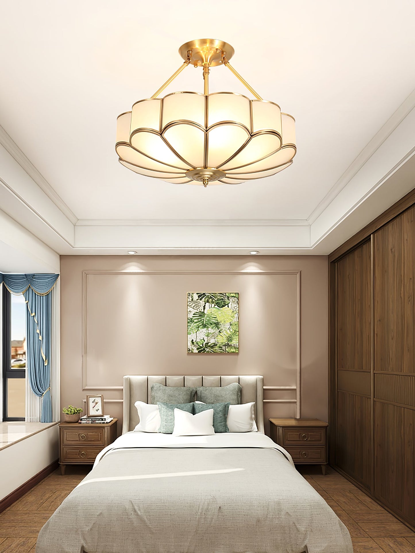 Flower Shape Ceiling Light | Frosted Glass & Brass | White Finish