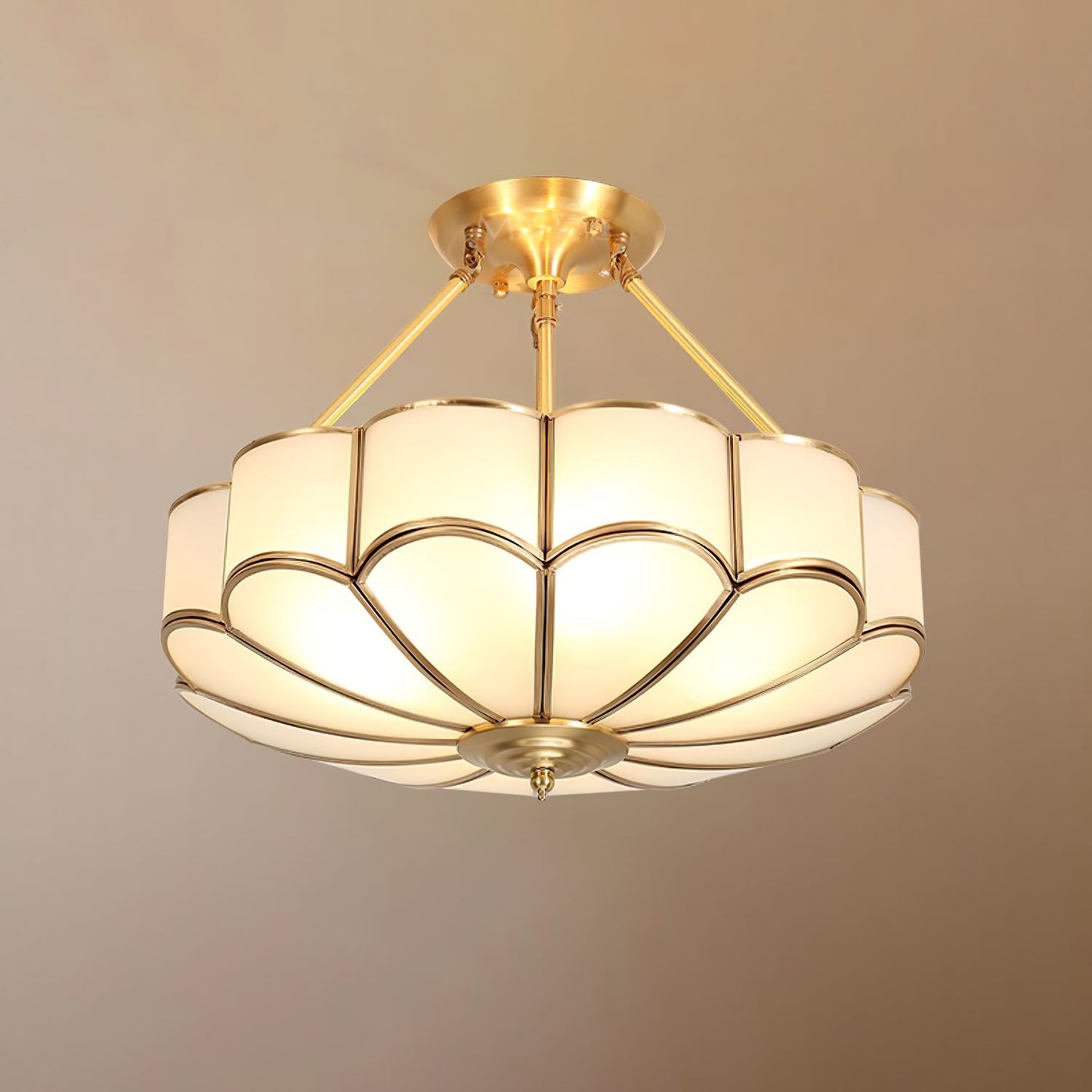Flower Shape Ceiling Light | Frosted Glass & Brass | White Finish