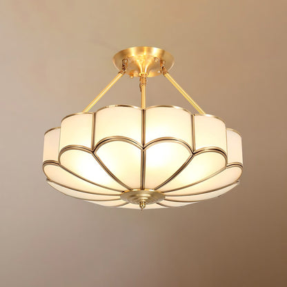 Flower Shape Ceiling Light | Frosted Glass & Brass | White Finish