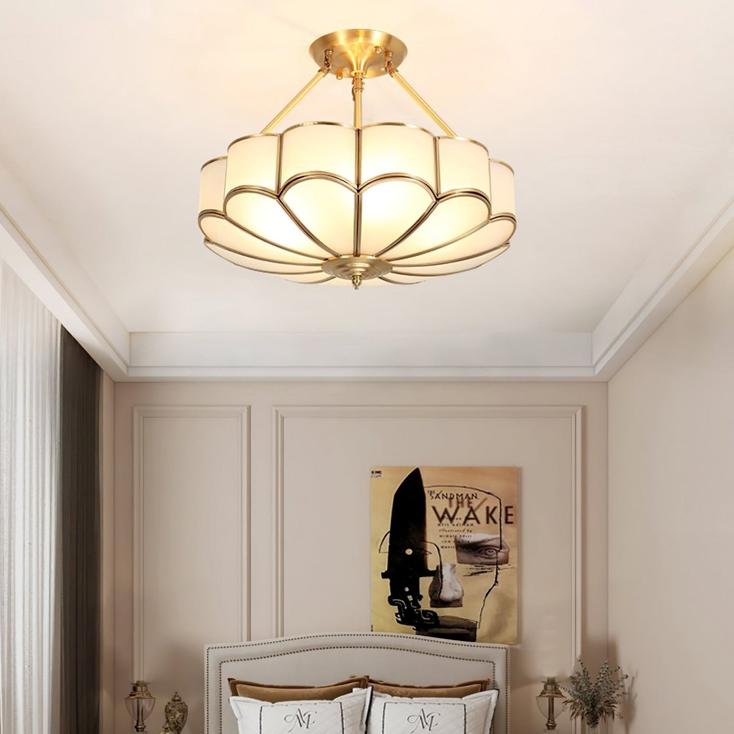 Flower Shape Ceiling Light | Frosted Glass & Brass | White Finish